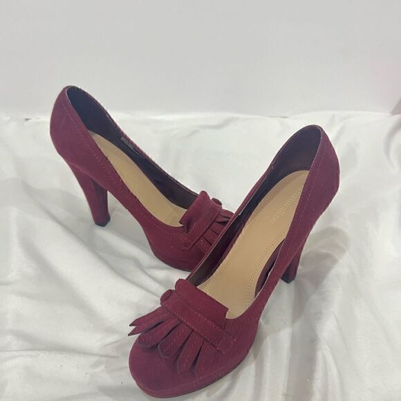 Naturalizer burgundy faux suede fringe front heels size 9W - Picture 7 of 10